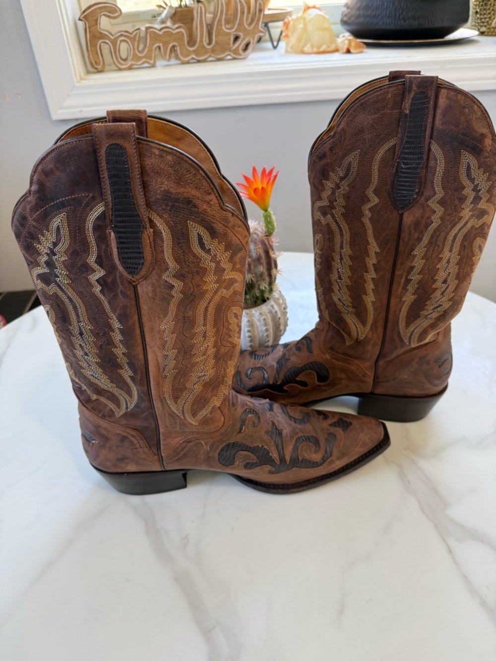 J.B. Dillon Orange Tan Leather Western Boot Interior